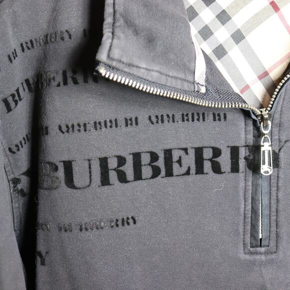 Burberry Brit Black Quarter Zip Pullover XL Nova Check Collar - Picture 6 of 6